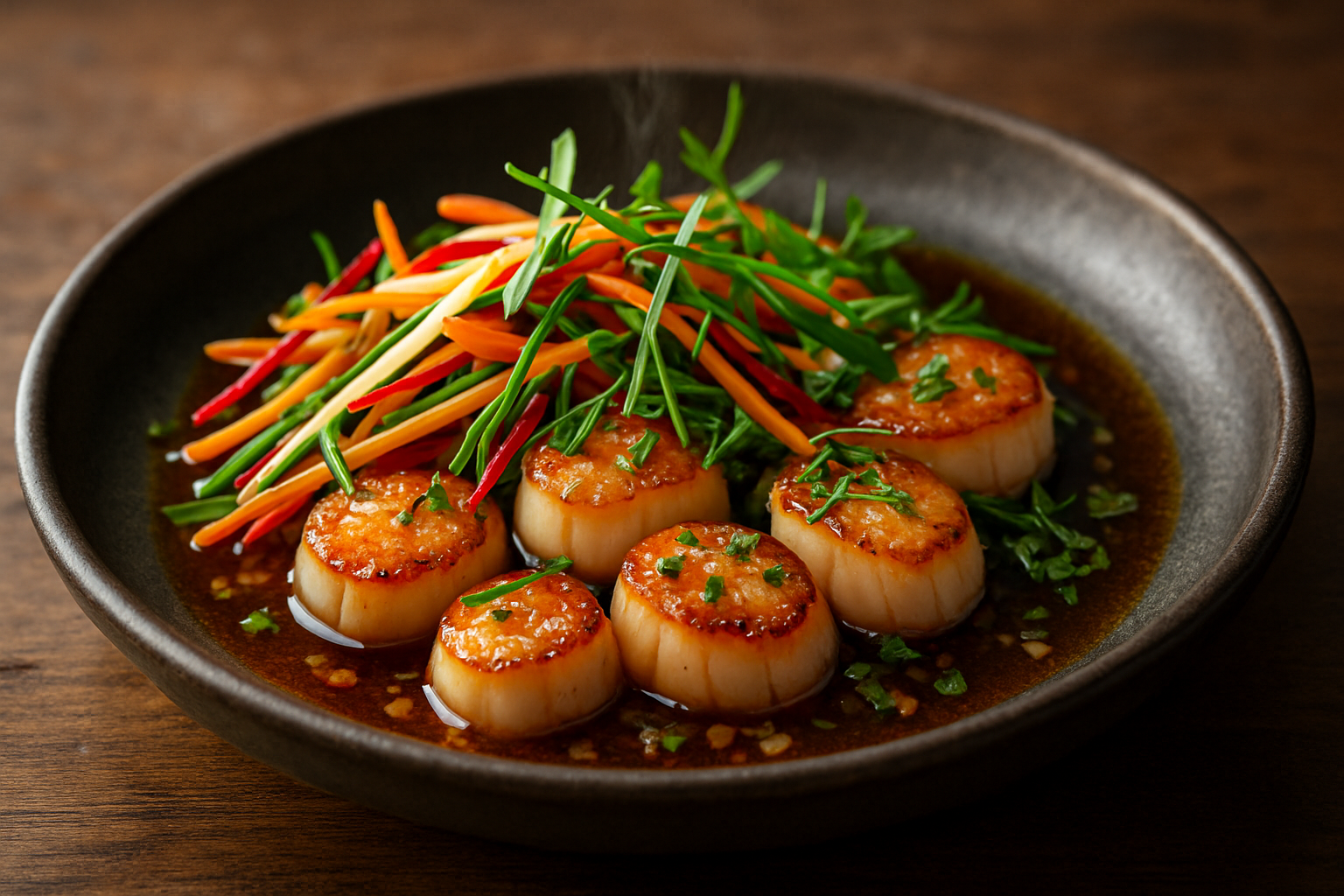 Stekte kamskjell i soyasmør