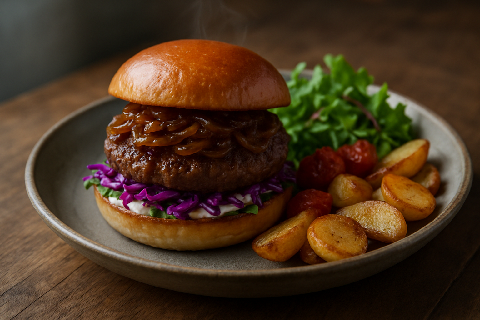 Hamburger med karamellisert løk